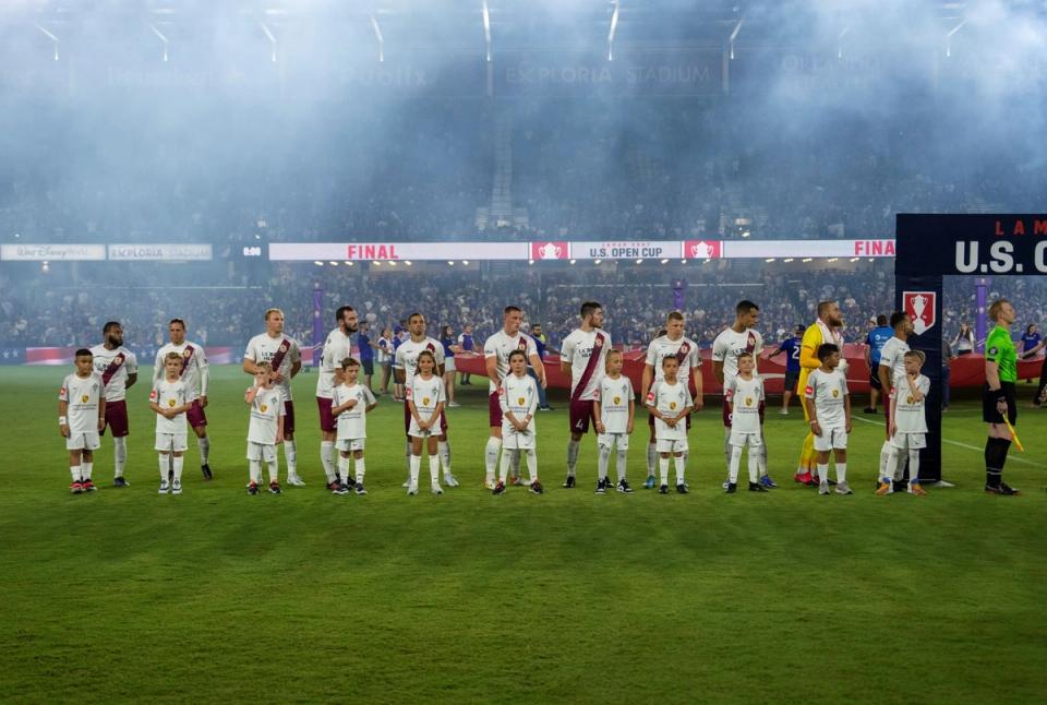 Sacramento Republic players stand pregame at the 2022 US Open Cup Final
