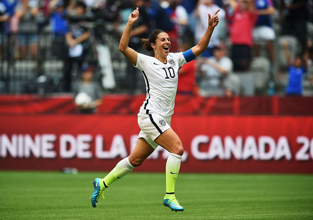 Carli Lloyd celebrating her 2015 FIFA Women's World Cup Final hat trick