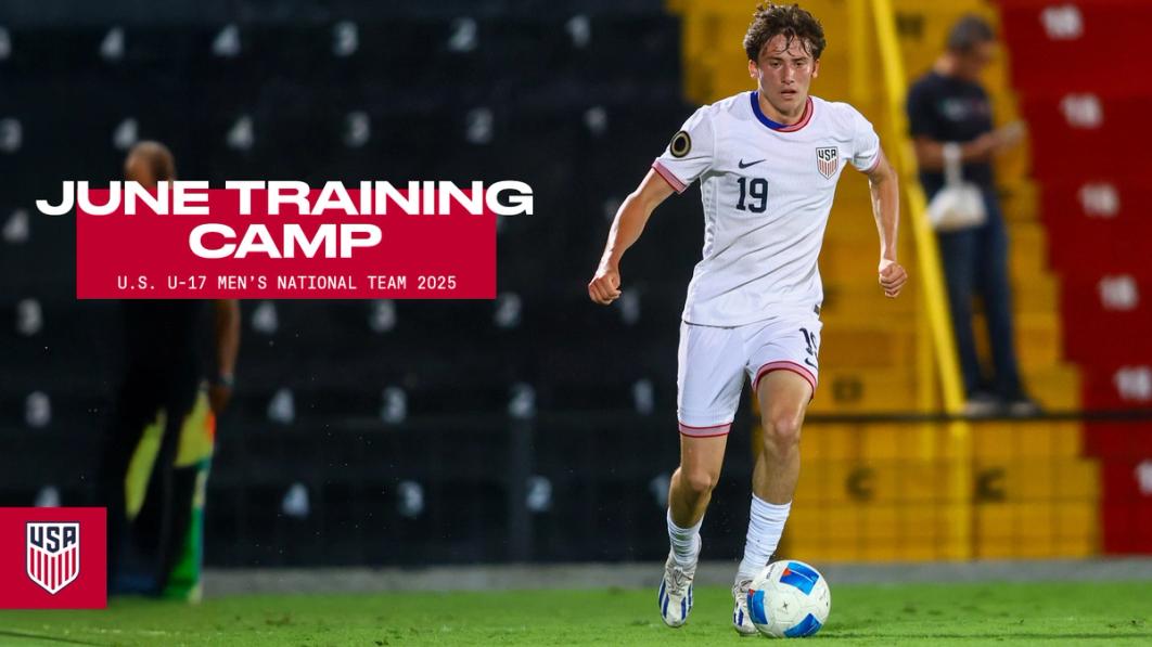 Tanner Rosborough in all-white kit text june training camp U17 men's national team
