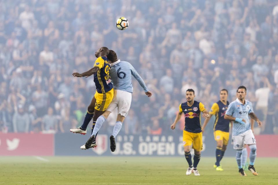 Ilie during his Sporting Kansas City days – rising high in the 2017 Open Cup Final 