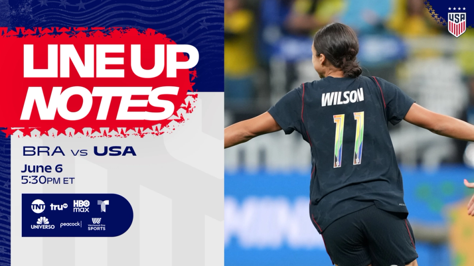 USWNT vs. Brazil: Starting XI & Lineup Notes on Tuesday, June 9 in Fortaleza, Brazil