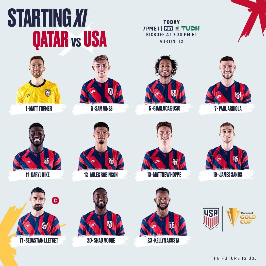 2021 Concacaf Gold Cup Semifinal USA vs Qatar Starting XI Lineup Notes TV Channels Start Time