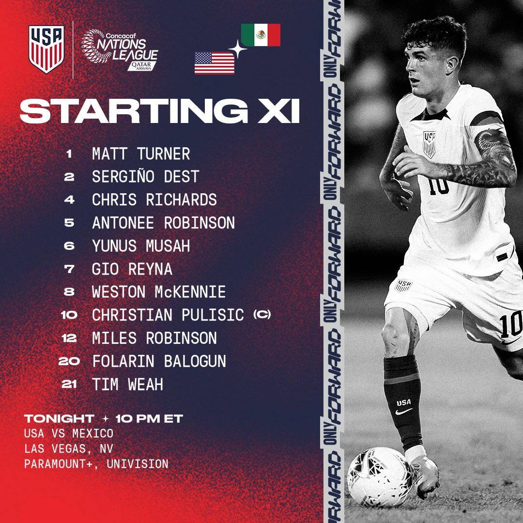 Concacaf Nations League USMNT vs Mexico Starting XI Lineup Notes TV Channels Start Time