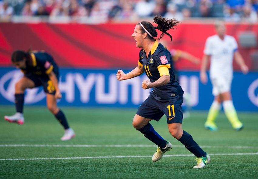 Lisa De Vanna celebrates in a 2015 Women's World Cup match against the U.S.