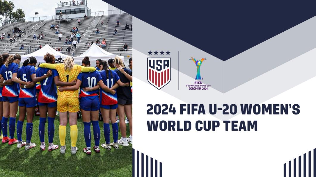 Graphic of the U20 WYNT huddled up and text 2024 FIFA U-20 Women's World Cup Team