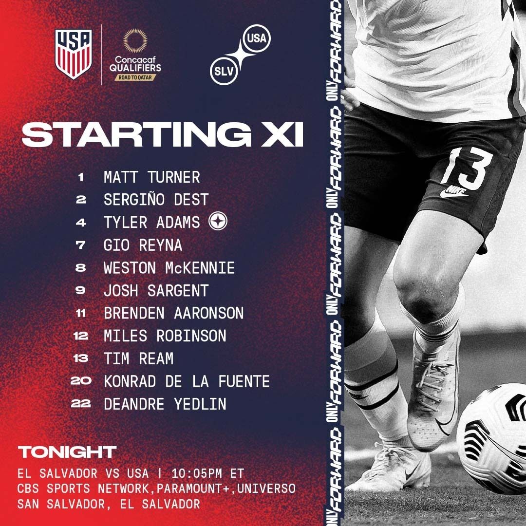 2022 Concacaf World Cup Qualifying USA vs El Salvador Starting XI Lineup TV Channels Start Time