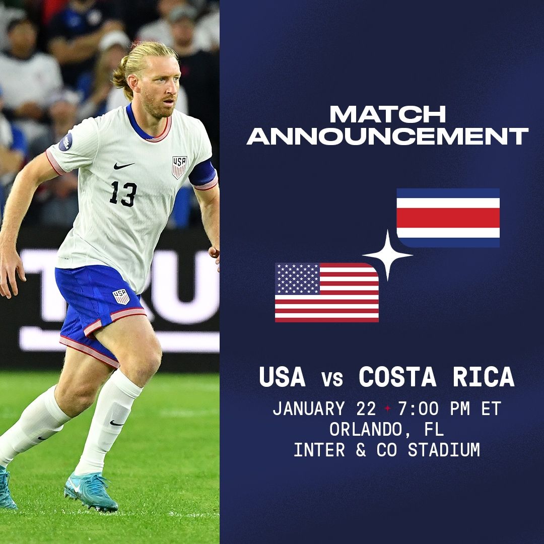 USMNT to Face Costa Rica on Jan. 22 at Inter&Co Stadium in Orlando