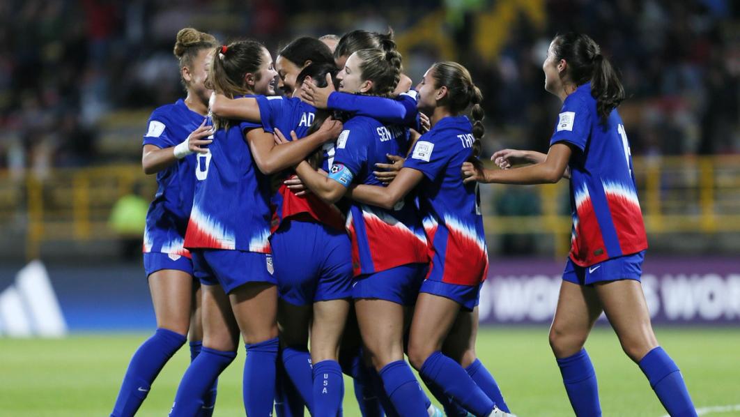 U.S. U-20 Women's National Team celebrates victory versus Paraguay at the U20 Women's World Cup in El Techo Stadium, Bogota, Colombia.