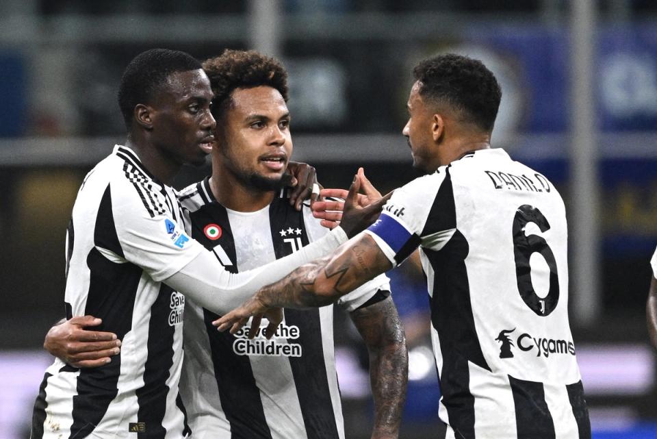 Weston McKennie and Tim Weah celebrate for Juventus