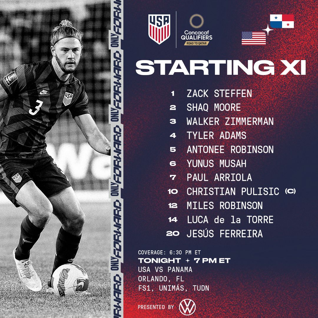 2022 Concacaf World Cup Qualifying USA Vs Panama Starting XI Lineup Notes TV Channels Start Time