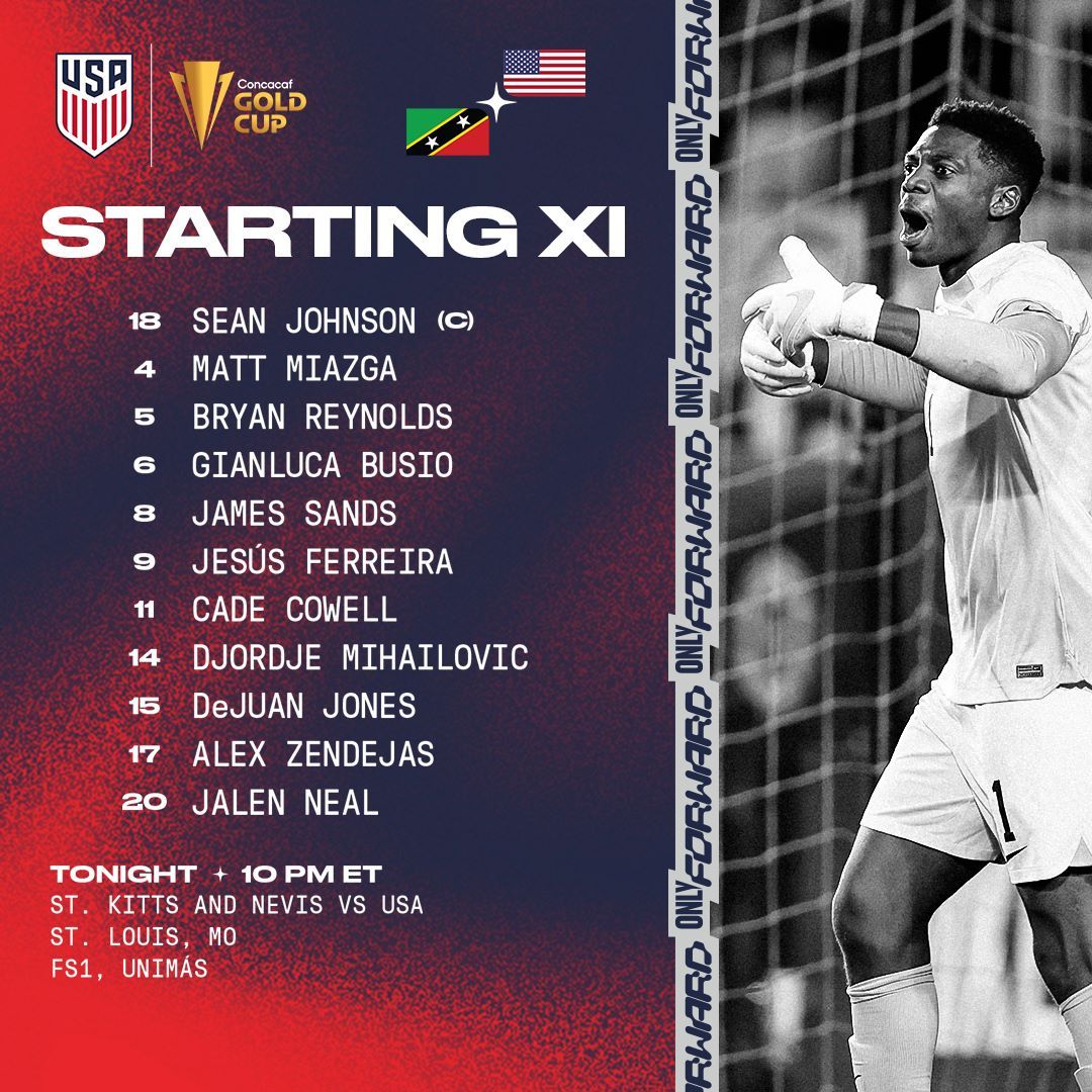 2023 Concacaf Gold Cup USMNT vs St Kitts and Nevis Starting XI Lineup Notes TV Channels Start Time