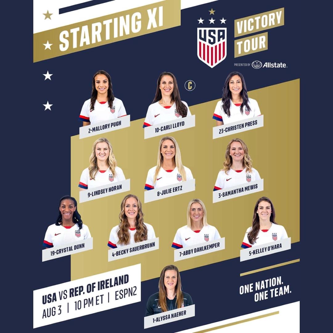 Victory Tour 2019 uswnt vs Ireland Lineup Schedule TV Channels Start Time