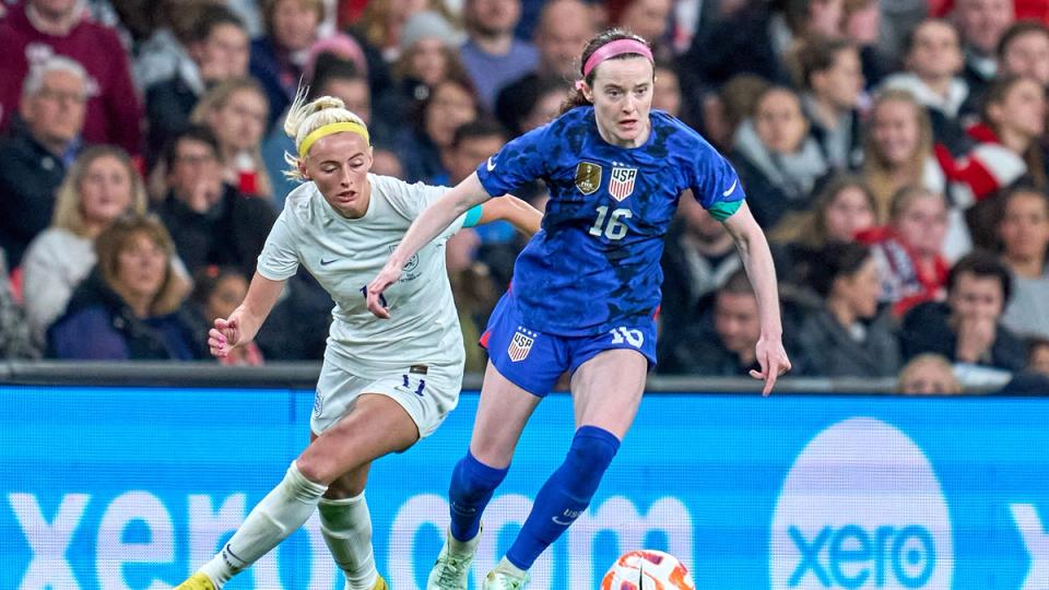 Rose Lavelle dribbles past England's Chloe Kelly during the teams' October 2022 meeting at Wembley Stadium.​​​​‌﻿‍﻿​‍​‍‌‍﻿﻿‌﻿​‍‌‍‍‌‌‍‌﻿‌‍‍‌‌‍﻿‍​‍​‍​﻿‍‍​‍​‍‌﻿​﻿‌‍​‌‌‍﻿‍‌‍‍‌‌﻿‌​‌﻿‍‌​‍﻿‍‌‍‍‌‌‍﻿﻿​‍​‍​‍﻿​​‍​‍‌‍‍​‌﻿​‍‌‍‌‌‌‍‌‍​‍​‍​﻿‍‍​‍​‍‌‍‍​‌﻿‌​‌﻿‌​‌﻿​​‌﻿​﻿​﻿‍‍​‍﻿﻿​‍﻿﻿‌﻿‌‌‌﻿​﻿‌﻿​﻿‌‍‌‍​‍﻿‍‌﻿​﻿‌‍​‌‌‍﻿‍‌‍‍‌‌﻿‌​‌﻿‍‌​‍﻿‍‌﻿​﻿‌﻿‌​‌﻿‌‌‌‍‌​‌‍‍‌‌‍﻿﻿​‍﻿﻿‌‍‍‌‌‍﻿‍‌﻿‌​‌‍‌‌‌‍﻿‍‌﻿‌​​‍﻿﻿‌‍‌‌‌‍‌​‌‍‍‌‌﻿‌​​‍﻿﻿‌‍﻿‌‌‍﻿﻿‌‍‌​‌‍‌‌​﻿﻿‌‌﻿​​‌﻿​‍‌‍‌‌‌﻿​﻿‌‍‌‌‌‍﻿‍‌﻿‌​‌‍​‌‌﻿‌​‌‍‍‌‌‍﻿﻿‌‍﻿‍​﻿‍﻿‌‍‍‌‌‍‌​​﻿﻿‌​﻿​‍​﻿​﻿​﻿‍‌​﻿‌‌‌‍‌‍‌‍‌‌​﻿‌​‌‍‌​​‍﻿‌​﻿​﻿​﻿​‍​﻿​﻿​﻿​​​‍﻿‌​﻿‌​‌‍‌​​﻿‌​​﻿​‍​‍﻿‌​﻿‍​​﻿‍​‌‍‌‌‌‍​‌​‍﻿‌‌‍‌‌‌‍​‍​﻿​‍​﻿​​​﻿​﻿​﻿​​​﻿‍‌‌‍​﻿​﻿‌‌‌‍‌‌‌‍‌​​﻿‍‌​﻿‍﻿‌﻿‌​‌﻿‍‌‌﻿​​‌‍‌‌​﻿﻿‌‌﻿​﻿‌﻿‌​‌‍﻿﻿‌﻿​‍‌﻿‍‌​﻿‍﻿‌﻿​​‌‍​‌‌﻿‌​‌‍‍​​﻿﻿‌‌‍​﻿‌‍﻿﻿‌‍﻿‍‌﻿‌​‌‍‌‌‌‍﻿‍‌﻿‌​​‍‌‌​﻿‌‌‌​​‍‌‌﻿﻿‌‍‍﻿‌‍‌‌‌﻿‍‌​‍‌‌​﻿​﻿‌​‌​​‍‌‌​﻿​﻿‌​‌​​‍‌‌​﻿​‍​﻿​‍‌‍‌​​﻿‍‌‌‍​‍‌‍​‌​﻿‌​‌‍‌‌​﻿‌﻿​﻿‌‌‌‍​‍‌‍​‌‌‍‌​‌‍​‍​‍‌‌​﻿​‍​﻿​‍​‍‌‌​﻿‌‌‌​‌​​‍﻿‍‌‍‍‌‌‍﻿‌‌‍​‌‌‍‌﻿‌‍‌‌‌​﻿‌‌‍﻿﻿‌‍​‍‌‍‍‌‌‍﻿​‌‍‌‌​‍﻿‍‌‍​‌‌‍﻿​‌﻿‌​​﻿﻿﻿‌‍​‍‌‍​‌‌﻿​﻿‌‍‌‌‌‌‌‌‌﻿​‍‌‍﻿​​﻿﻿‌‌‍‍​‌﻿‌​‌﻿‌​‌﻿​​‌﻿​﻿​‍‌‌​﻿​﻿‌​​‌​‍‌‌​﻿​‍‌​‌‍​‍‌‌​﻿​‍‌​‌‍‌﻿‌‌‌﻿​﻿‌﻿​﻿‌‍‌‍​‍﻿‍‌﻿​﻿‌‍​‌‌‍﻿‍‌‍‍‌‌﻿‌​‌﻿‍‌​‍﻿‍‌﻿​﻿‌﻿‌​‌﻿‌‌‌‍‌​‌‍‍‌‌‍﻿﻿​‍‌‍‌‍‍‌‌‍‌​​﻿﻿‌​﻿​‍​﻿​﻿​﻿‍‌​﻿‌‌‌‍‌‍‌‍‌‌​﻿‌​‌‍‌​​‍﻿‌​﻿​﻿​﻿​‍​﻿​﻿​﻿​​​‍﻿‌​﻿‌​‌‍‌​​﻿‌​​﻿​‍​‍﻿‌​﻿‍​​﻿‍​‌‍‌‌‌‍​‌​‍﻿‌‌‍‌‌‌‍​‍​﻿​‍​﻿​​​﻿​﻿​﻿​​​﻿‍‌‌‍​﻿​﻿‌‌‌‍‌‌‌‍‌​​﻿‍‌​‍‌‍‌﻿‌​‌﻿‍‌‌﻿​​‌‍‌‌​﻿﻿‌‌﻿​﻿‌﻿‌​‌‍﻿﻿‌﻿​‍‌﻿‍‌​‍‌‍‌﻿​​‌‍​‌‌﻿‌​‌‍‍​​﻿﻿‌‌‍​﻿‌‍﻿﻿‌‍﻿‍‌﻿‌​‌‍‌‌‌‍﻿‍‌﻿‌​​‍‌‌​﻿‌‌‌​​‍‌‌﻿﻿‌‍‍﻿‌‍‌‌‌﻿‍‌​‍‌‌​﻿​﻿‌​‌​​‍‌‌​﻿​﻿‌​‌​​‍‌‌​﻿​‍​﻿​‍‌‍‌​​﻿‍‌‌‍​‍‌‍​‌​﻿‌​‌‍‌‌​﻿‌﻿​﻿‌‌‌‍​‍‌‍​‌‌‍‌​‌‍​‍​‍‌‌​﻿​‍​﻿​‍​‍‌‌​﻿‌‌‌​‌​​‍﻿‍‌‍‍‌‌‍﻿‌‌‍​‌‌‍‌﻿‌‍‌‌‌​﻿‌‌‍﻿﻿‌‍​‍‌‍‍‌‌‍﻿​‌‍‌‌​‍﻿‍‌‍​‌‌‍﻿​‌﻿‌​​‍​‍‌﻿﻿‌