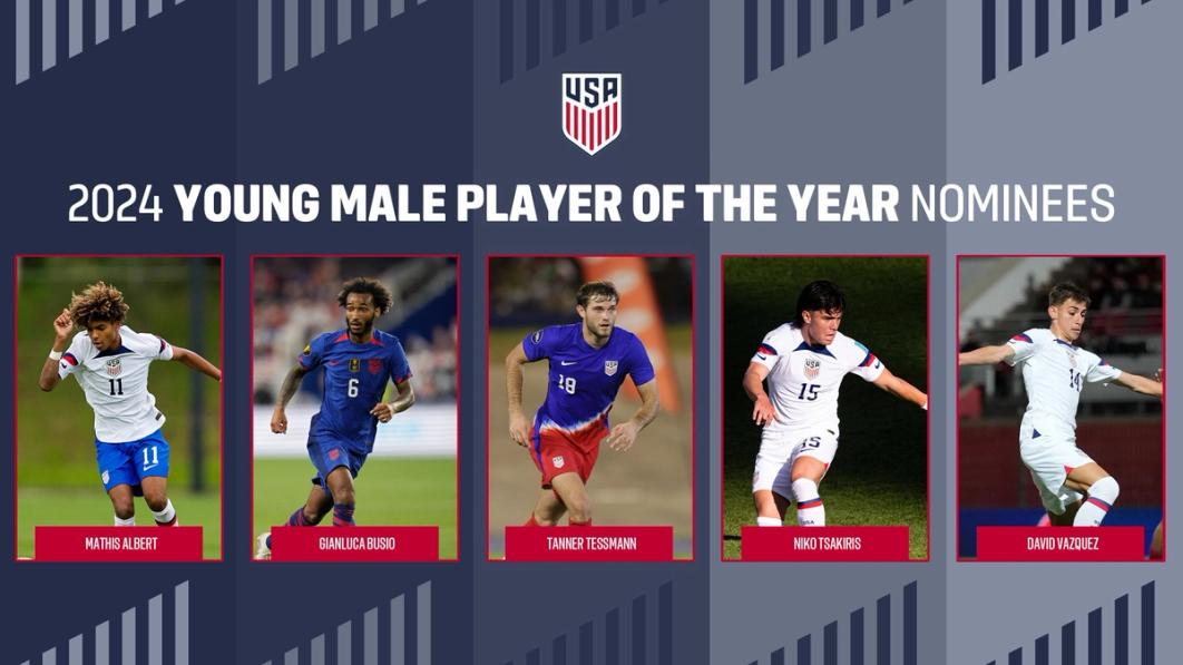 2024 Young Male Player of the Year Nominees Mathis Albert Gianluca Busio Taner Tessmann Niko Tsakiris David Vazquez