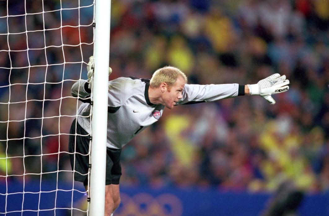brad friedel in goal with white kit and black shorts