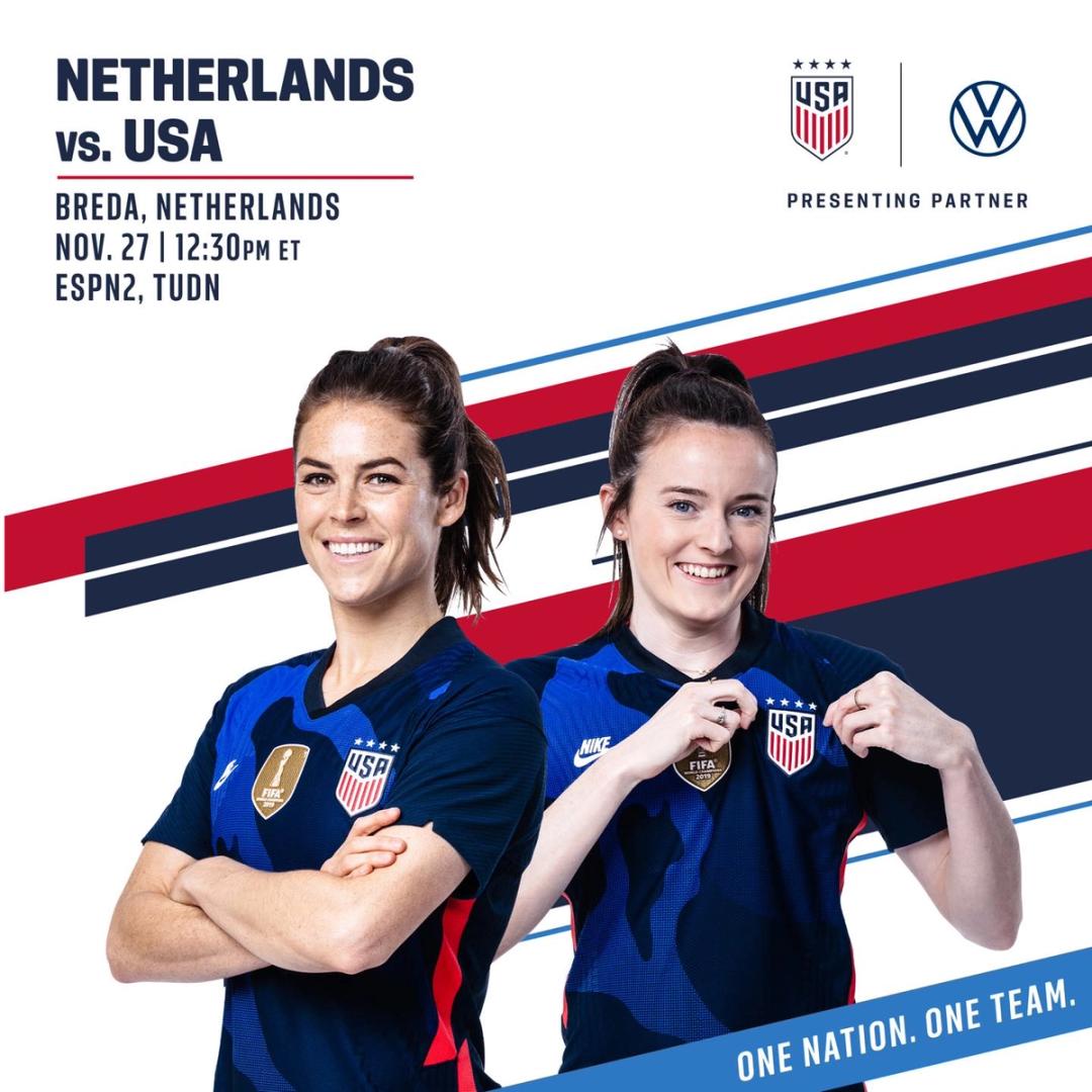 U.S. Women’s National Team to Face the Netherlands on Nov. 27 in Breda