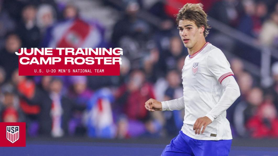 Benjamin Cremaschi running text reads june training camp roster u-20 men's national team