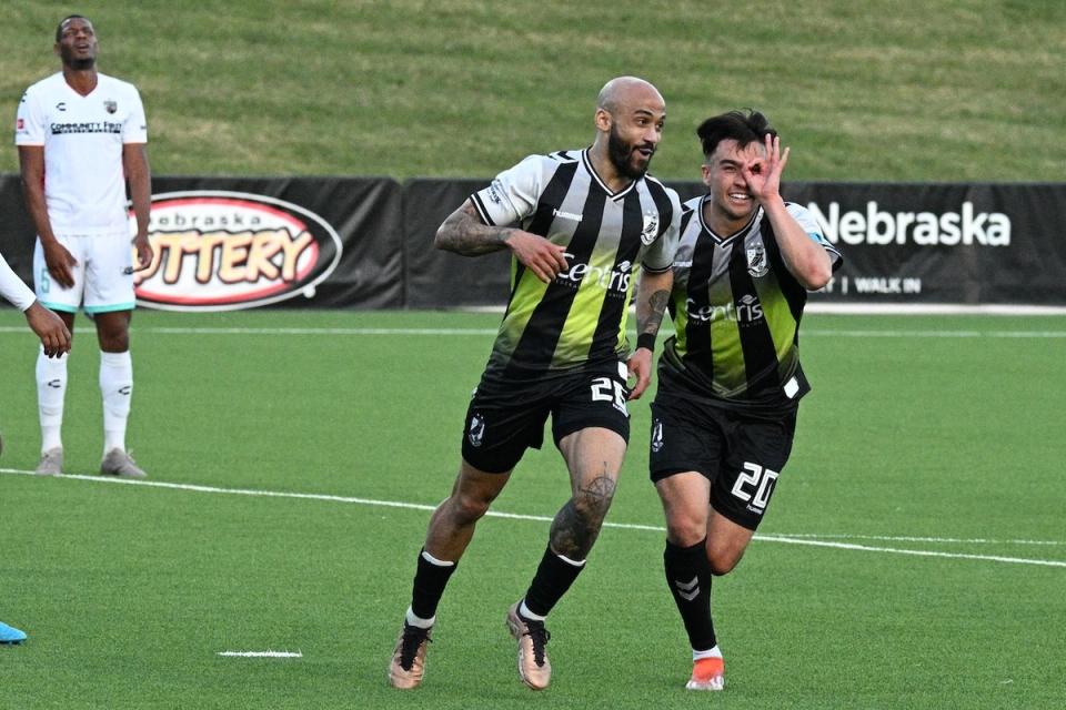 Dion Acoff of Union Omaha celebrates his winner against San Antonio FC