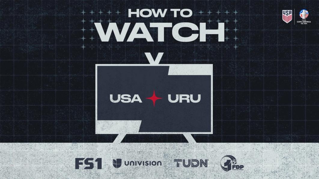 Graphic with text How to Watch USA URU FS1 Univision TUDN FDP Radio