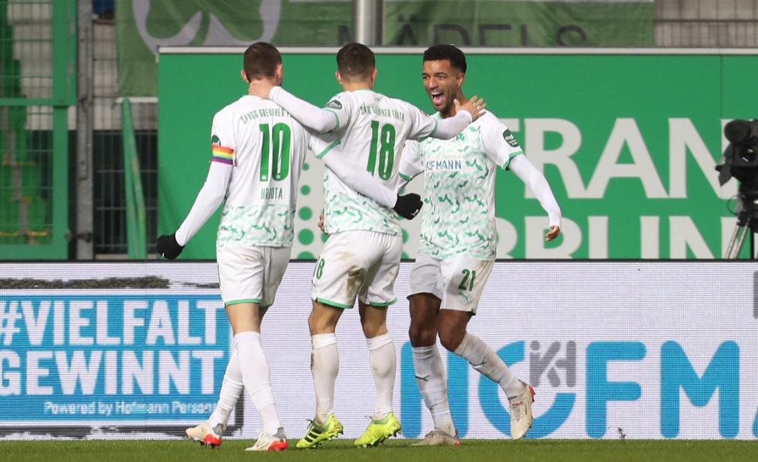 Tillman celebrates in the famous Greuther Fürth German Cup win over Hoffenheim