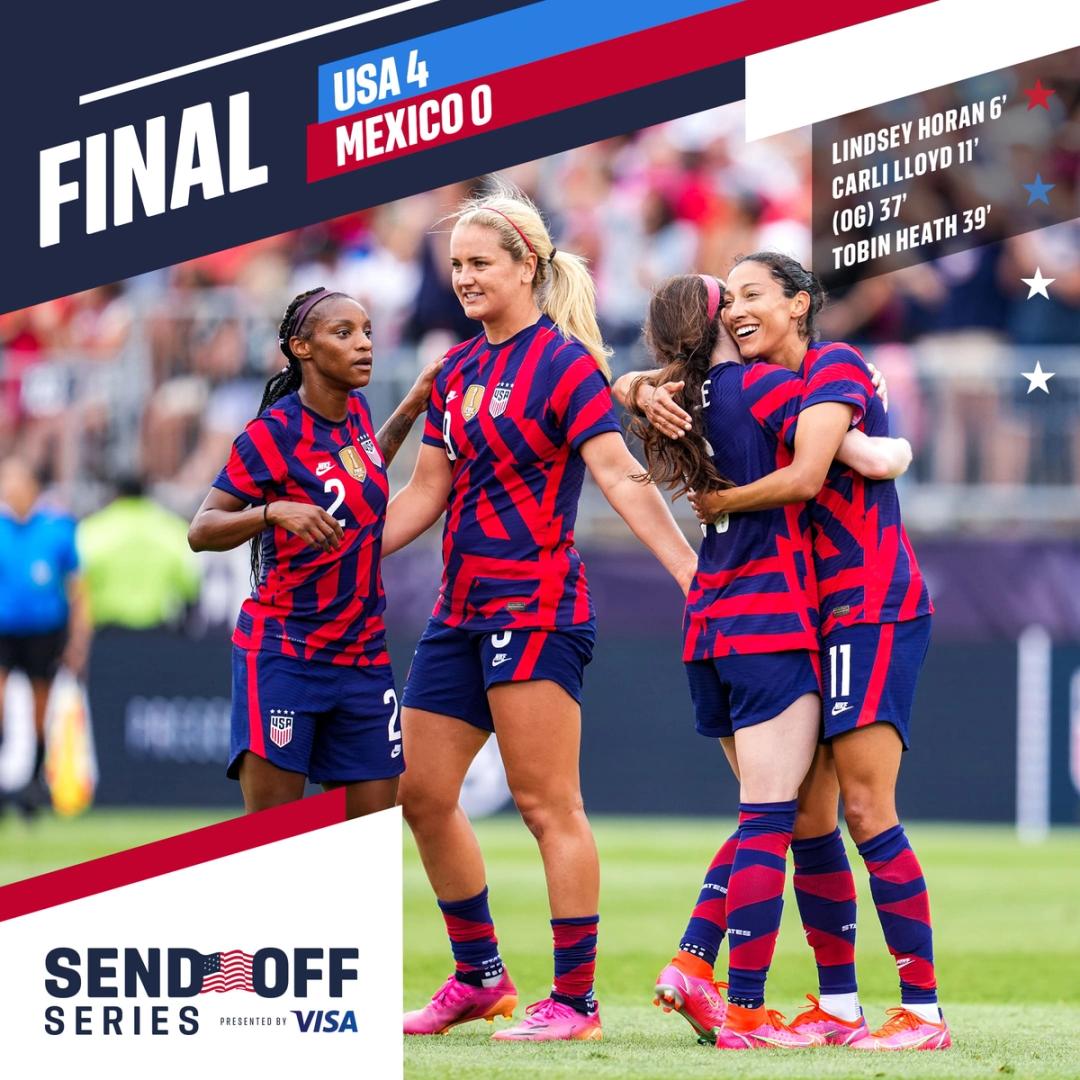 Send Off Series USWNT 4 Mexico 0 July 5th Match Report Stats