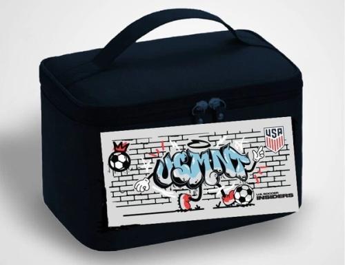 A mockup of a drink cooler with USMNT graphics