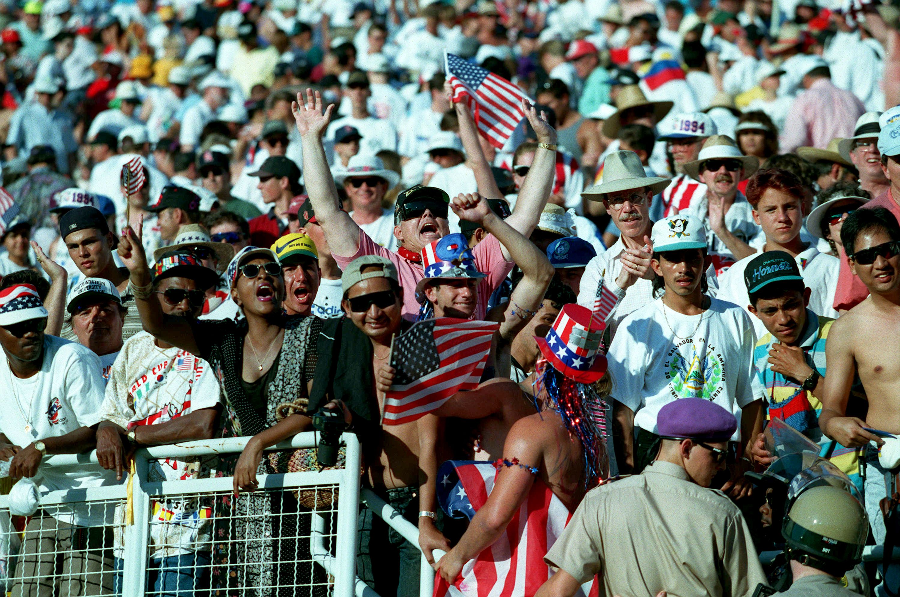 Fans at the FIFA 1994 World Cup match between the USA and Colombia (Photo by Stewart Kendall/Sportsphoto/Allstar via Getty Images)