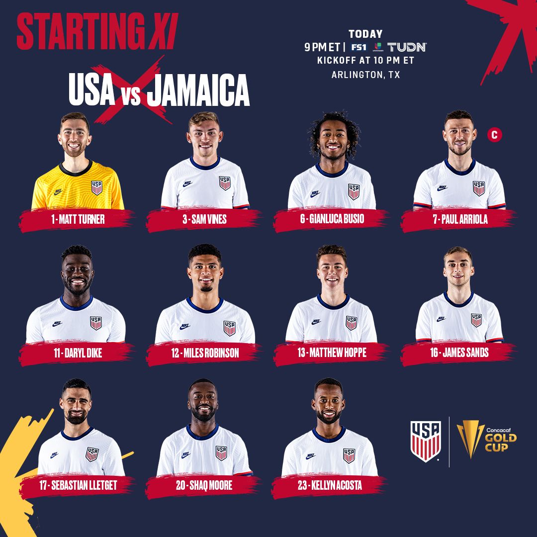 2021 Concacaf Gold Cup Quarterfinal USA vs Jamaica Starting XI Lineup Notes TV Channels Start Time