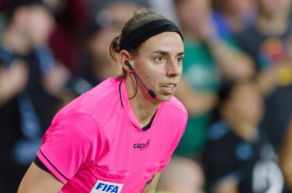 Referee Brooke Mayo officiating a match in Major League Soccer (Photo by Jeremy Olson/ISI Photos/Getty Images)