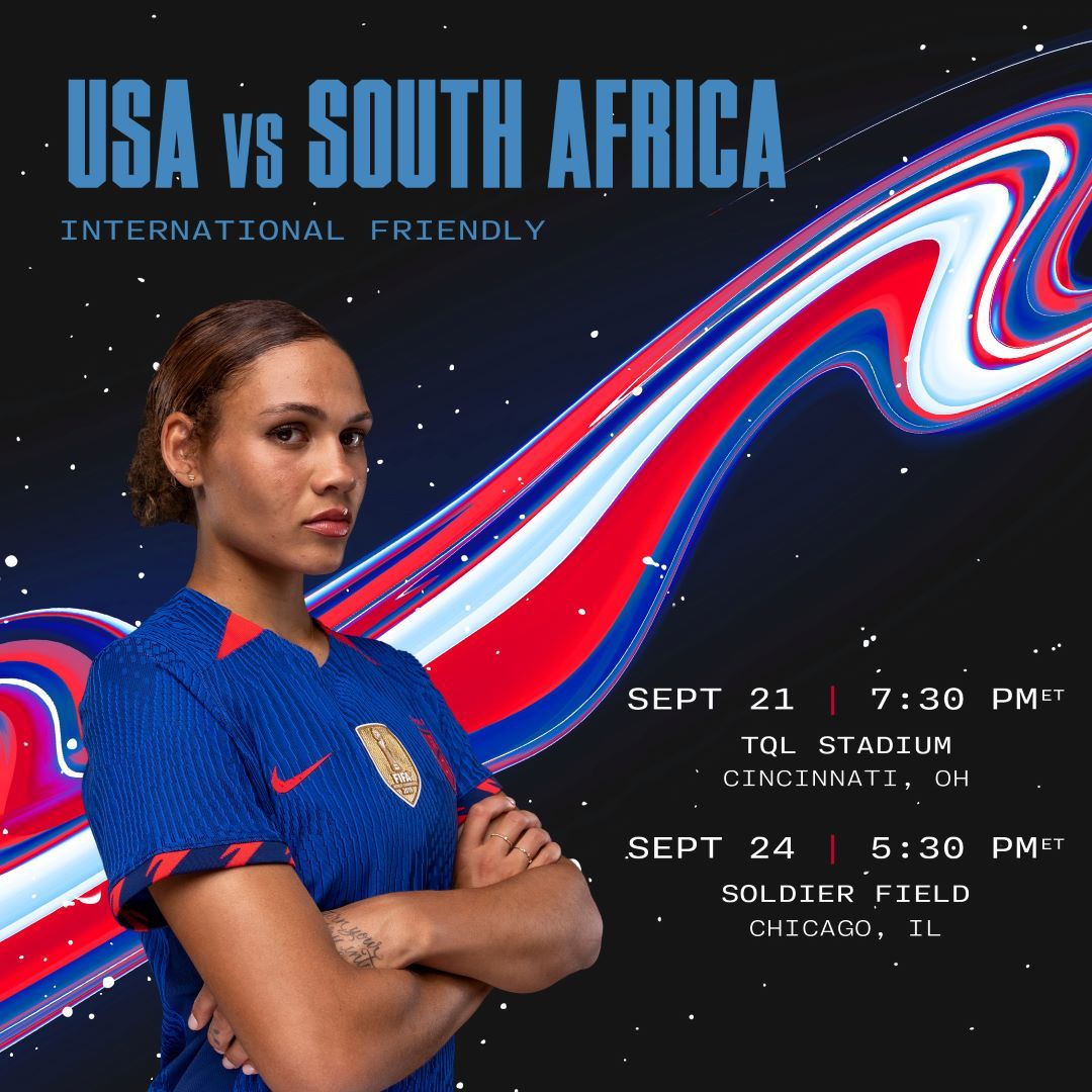 U.S. Women’s National Team Will Face South Africa On Sept. 21 In Cincinnati And Sept. 24 In Chicago