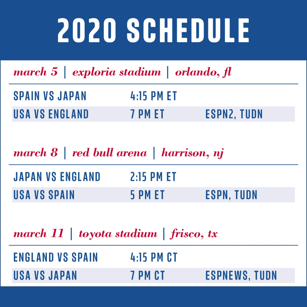 Full 2020 SheBelieves Cup Schedule
