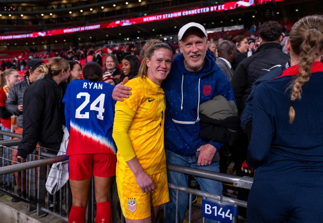 Alyssa Naeher #1 of the United States poses with her father (Photo Credit: Getty Images for USSF)