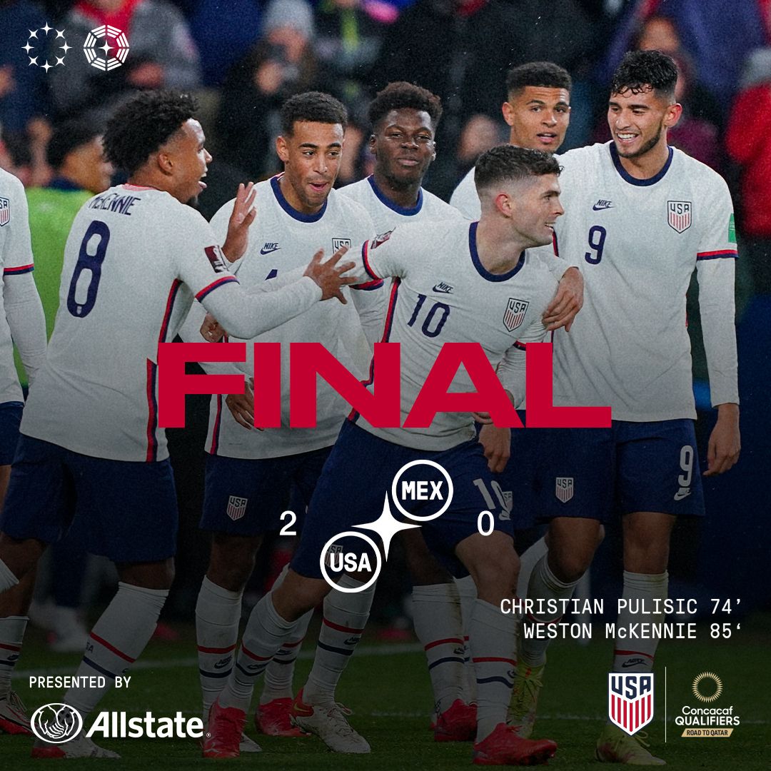 SECOND-HALF GOALS FROM CHRISTIAN PULISIC AND WESTON MCKENNIE PROPEL USMNT TO “DOS A CERO” WORLD CUP QUALIFYING WIN AGAINST MEXICO IN CINCINNATI