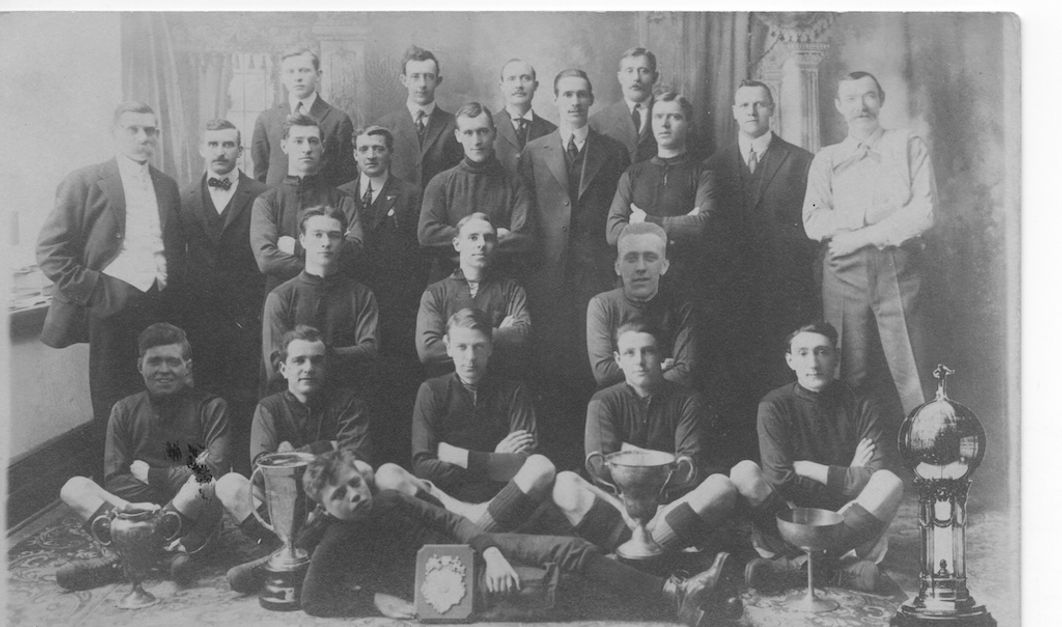 Brooklyn Field Club won the first U.S. Open Cup (then the National Challenge Cup) in 1914. Above they pose with the Dewar Cup – the original Open Cup trophy that now lives out its retirement years in the National Soccer Hall of Fame in Frisco. Texas. Bet you didn’t know they were also at the forefront of early 20th century photo doctoring! 