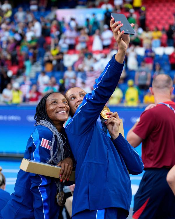 Crystal Dunn with Lynn Williams at 2024 Olympics