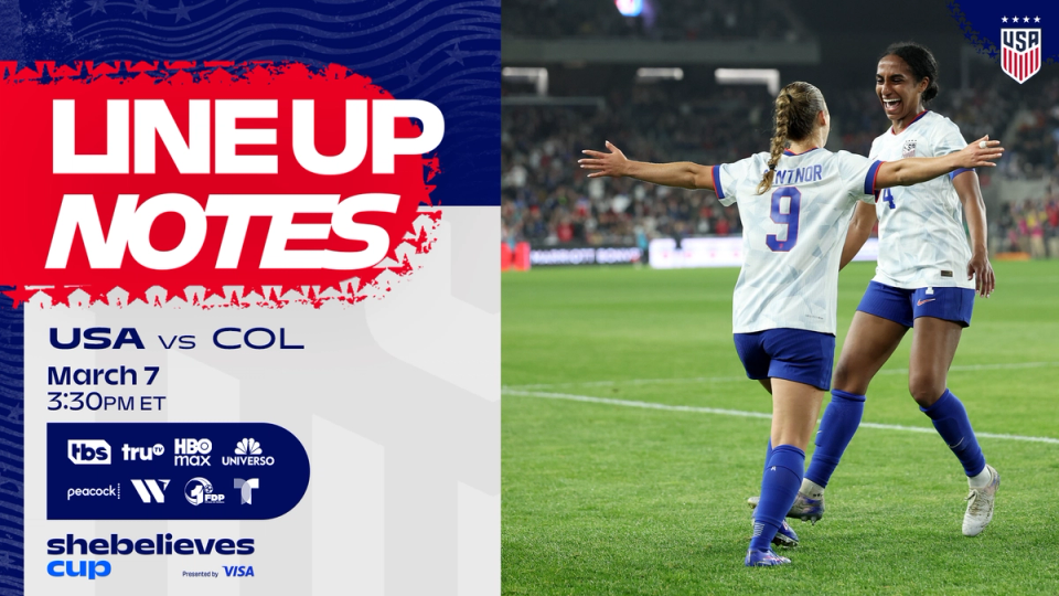USWNT vs. Colombia: Starting XI & Lineup Notes on Saturday, March 7 in Harrison, New Jersey