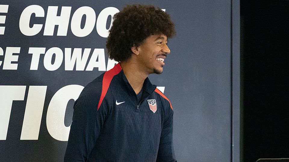Chris Richards smiling during training in Gold Cup