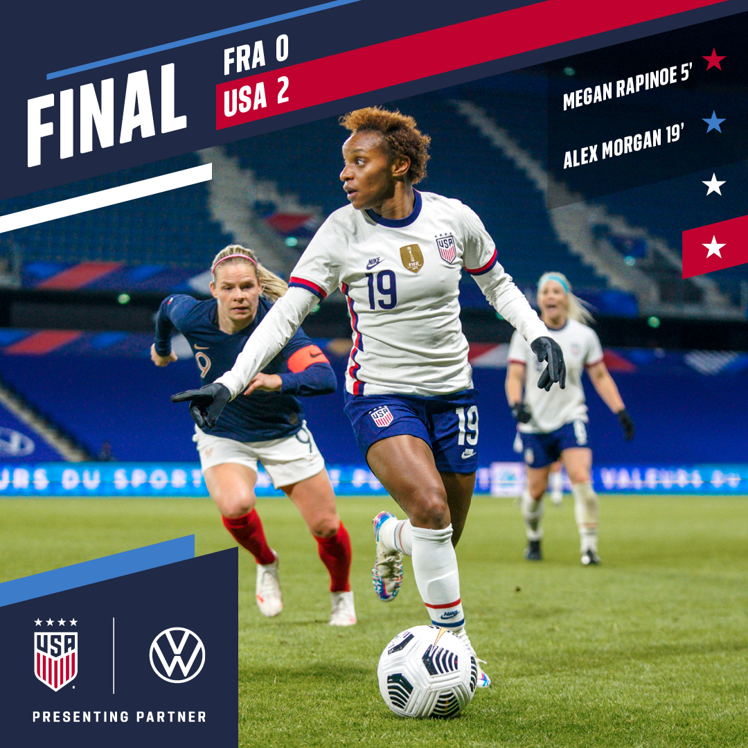 International Friendly USWNT 2 France 0 Match Report Stats