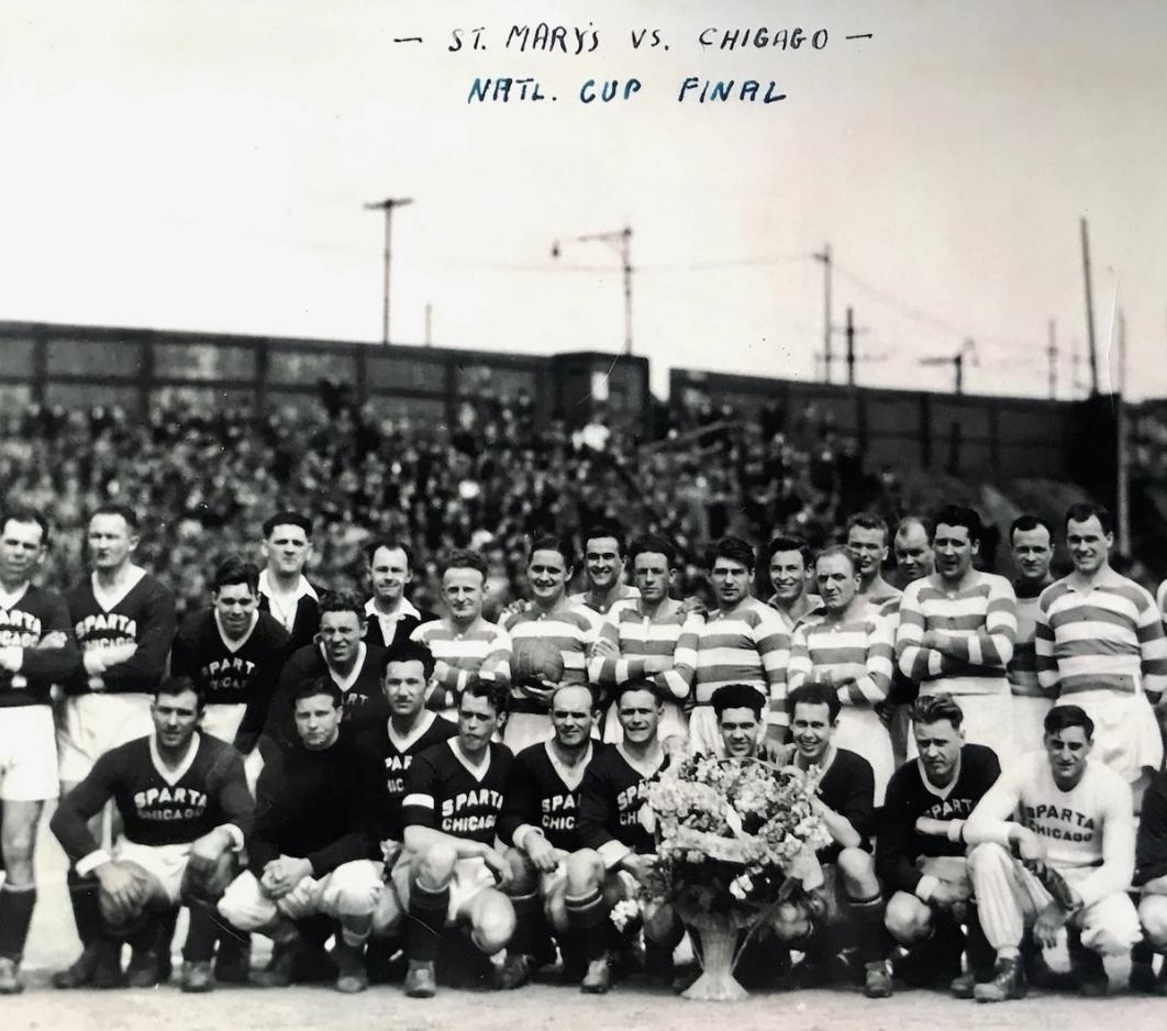 Back in the days of pre-game bouquets. Saint Mary’s Celtic (seen above) lost the 1938 Final second leg at Starlight Park in the Bronx against Chicago Sparta, who went on to claim that year’s U.S. Open Cup crown 6-2 on aggregate. 