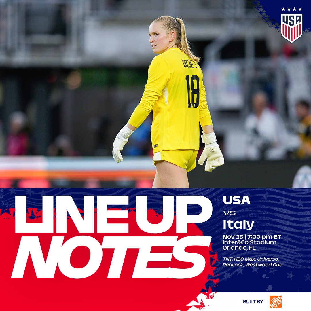USWNT vs. Italy: Starting XI & Lineup Notes on Friday, Nov. 28 in Orlando, Florida