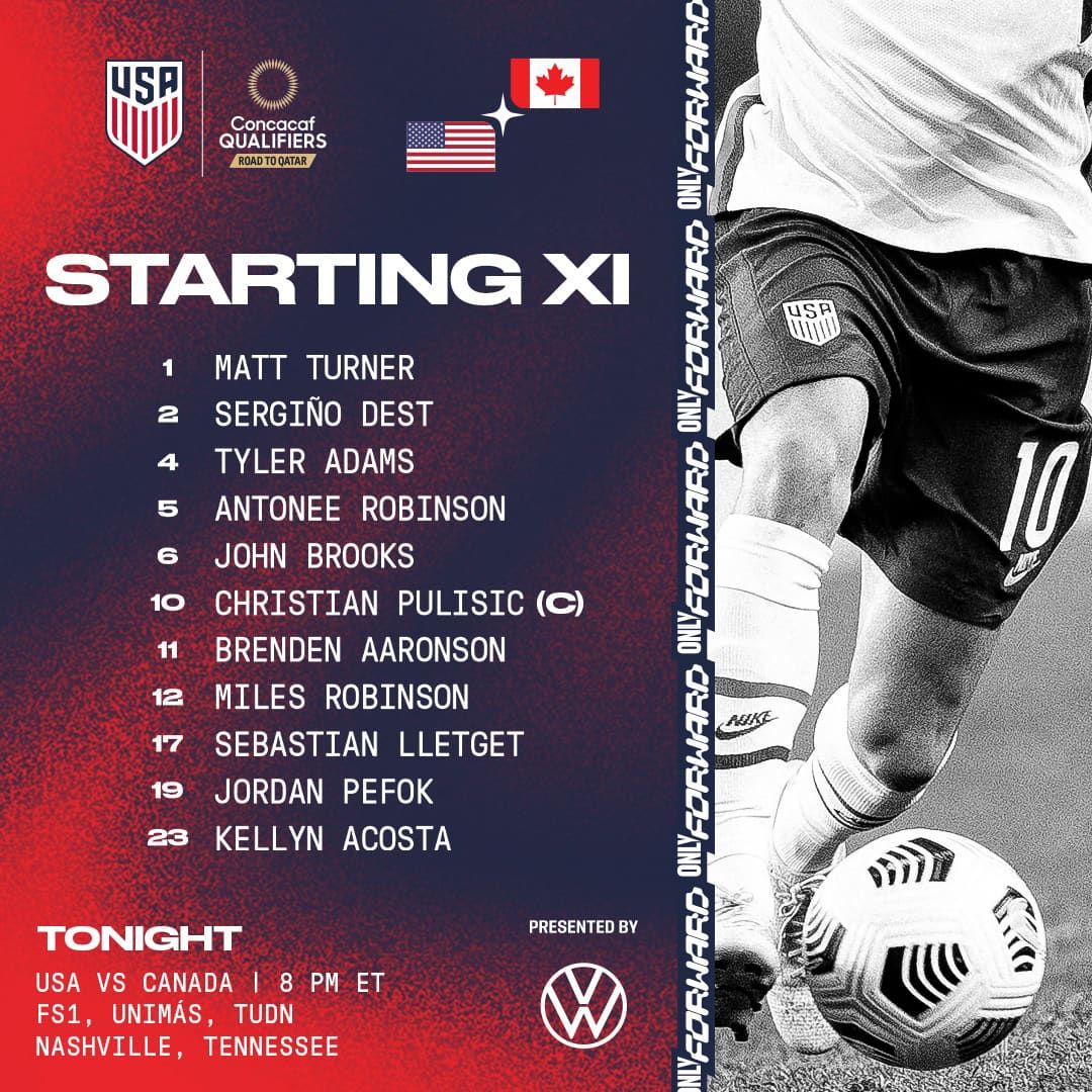 2022 Concacaf World Cup Qualifying USA vs Canada Starting XI Lineup TV Channels Start Time