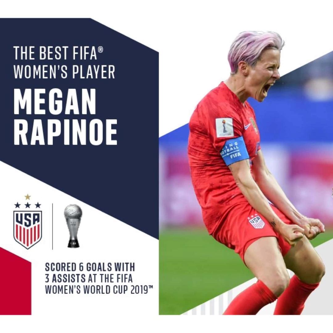 USWNT Forward Megan Rapinoe Named The Best FIFA Women’s Player Of 2019; Jill Ellis Named The Best FIFA Women’s Coach For Second Time