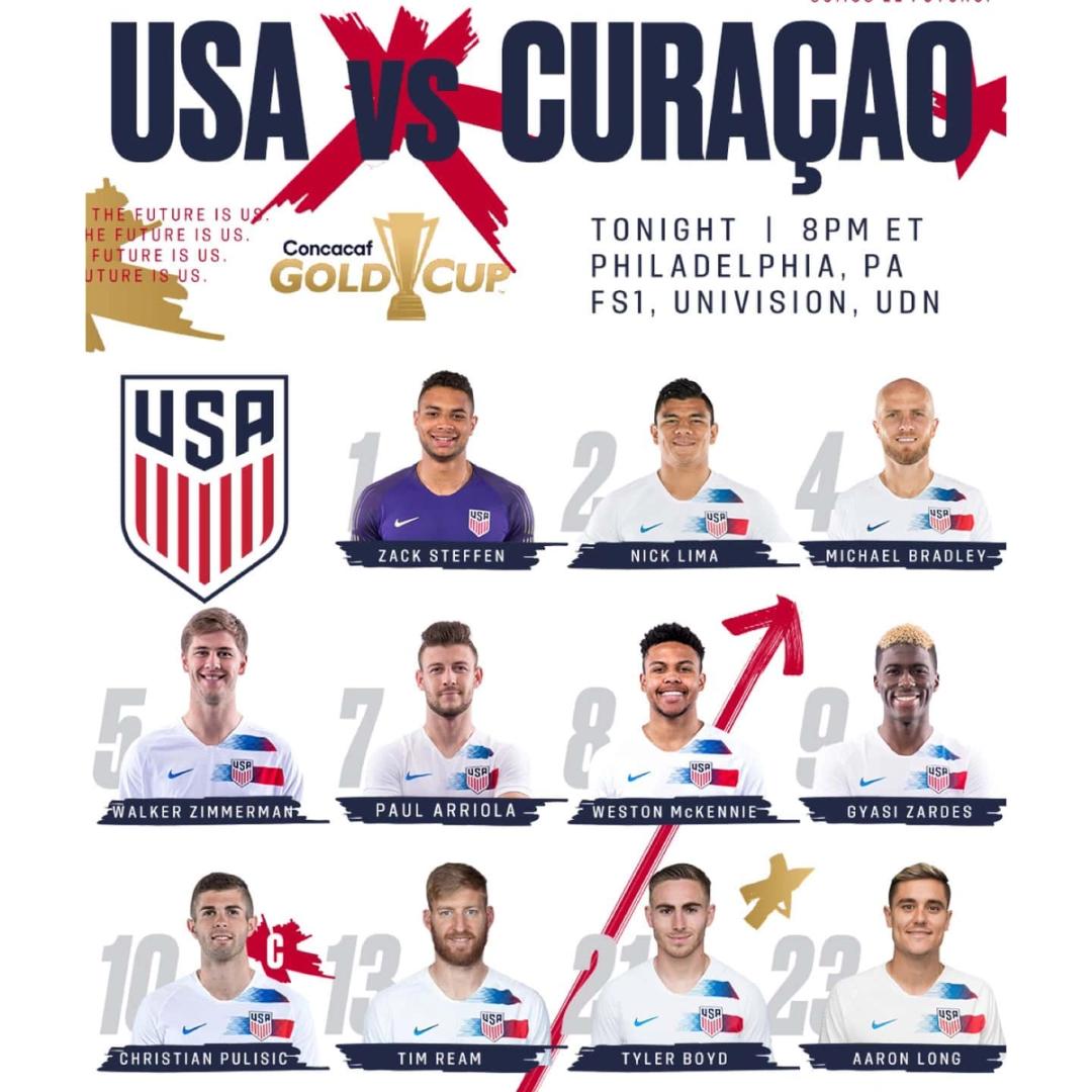 Gold Cup 2019 usmnt vs Curacao lineup schedule tv channels start time bracket