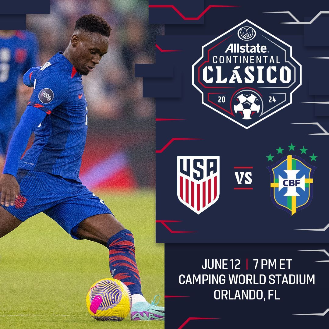 U.S. Men’s National Team to Face Brazil in Second Allstate Continental Clásico on June 12 at Camping World Stadium in Orlando, Fla.