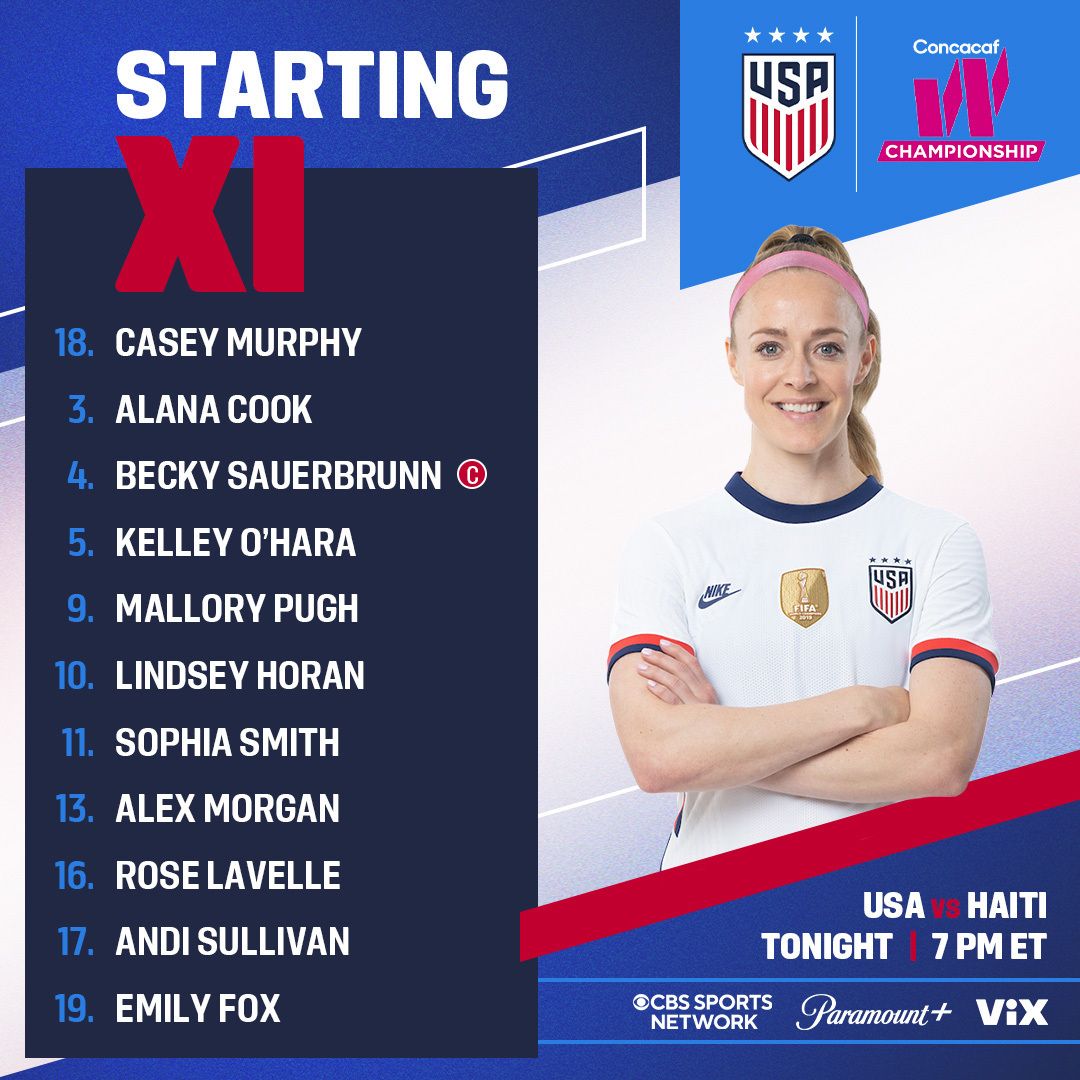Concacaf W Championship USWNT vs Haiti Starting XI Lineup Notes TV Channels Start Time