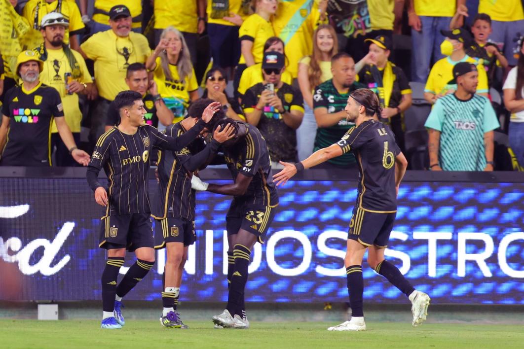 LAFC players celebrate a goal during a US Open Cup match