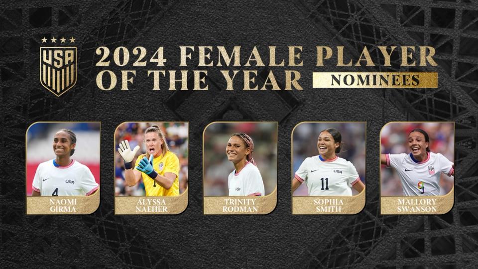 Female Player of the Year Nominees Naomi Girma Alyssa Naeher Trinity Rodman Sophia Smith Mallory Swanson