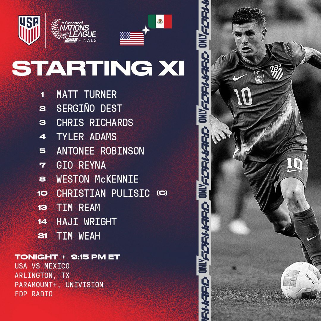 concacaf nations league final usmnt vs mexico usa starting 11 lineup today