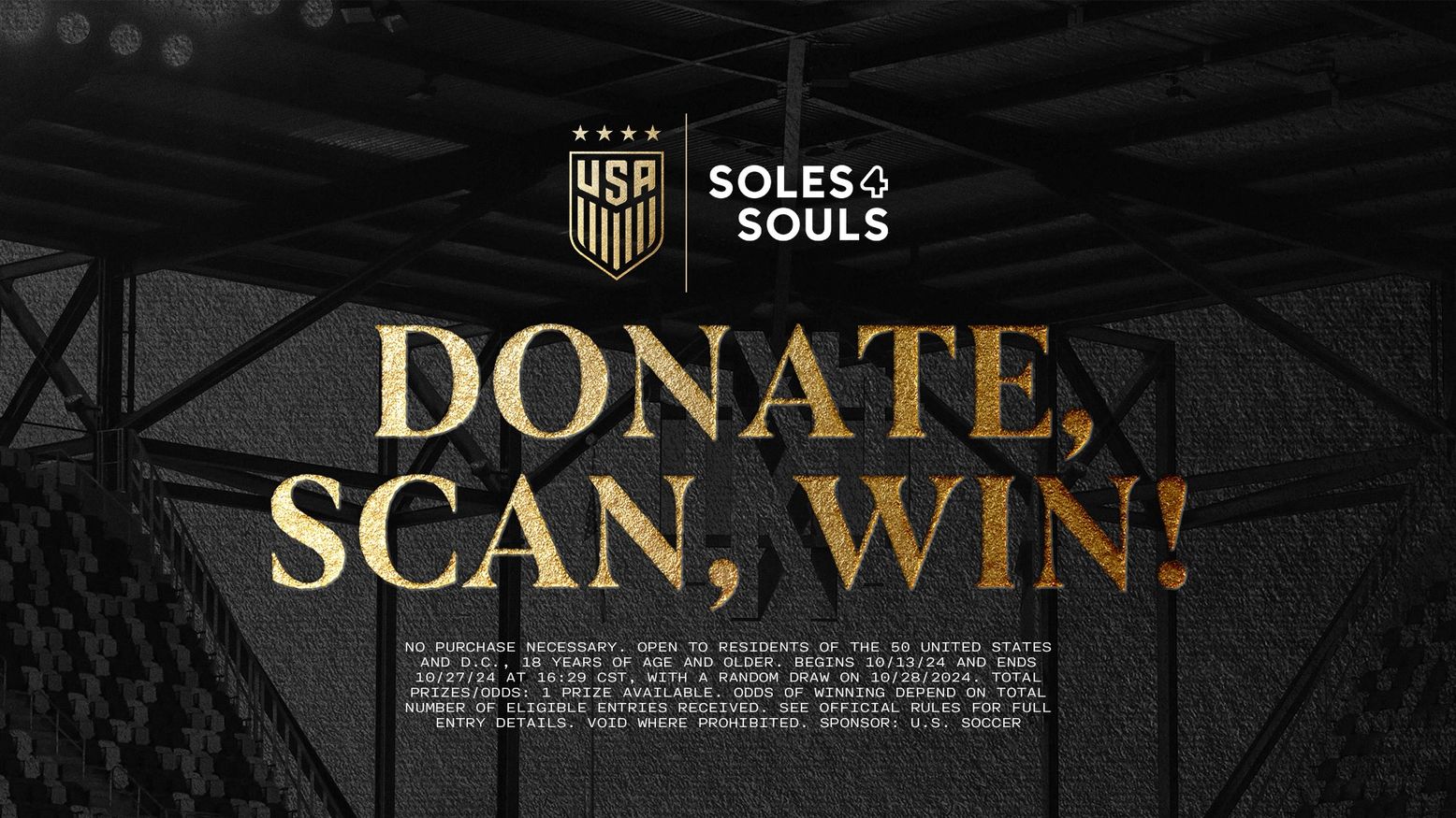Graphic with text USA Soles4Souls Donate Scan Win