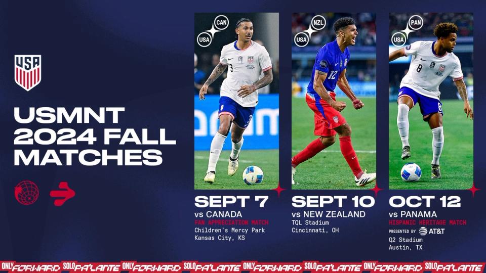 graphic usmnt 2024 fall matches sept 7 vs canada sept 10 vs new zealand oct 12 vs panama